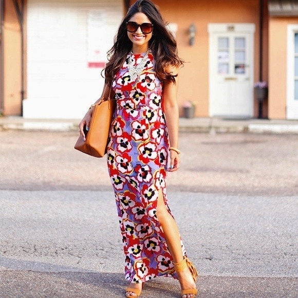 YUMI KIM Chelsea Pansy Floral Pure Silk Racerback Maxi Dress - Picture 1 of 15